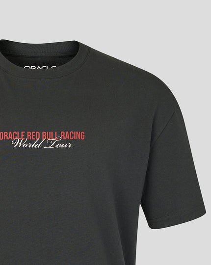 Black Oracle Red Bull Racing World Tour relaxed fit T shirt with red chest logo and white World Tour script.