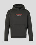 Front view of black Oracle Red Bull Racing World Tour Hoodie with chest graphic and front pouch pocket