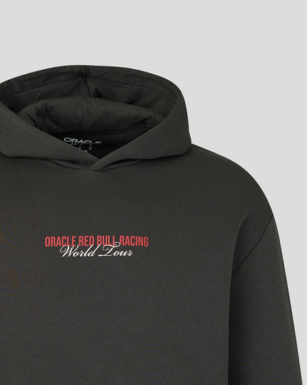 Black World Tour Hoodie with front chest graphic and a bold back print of the 2026 race schedule.