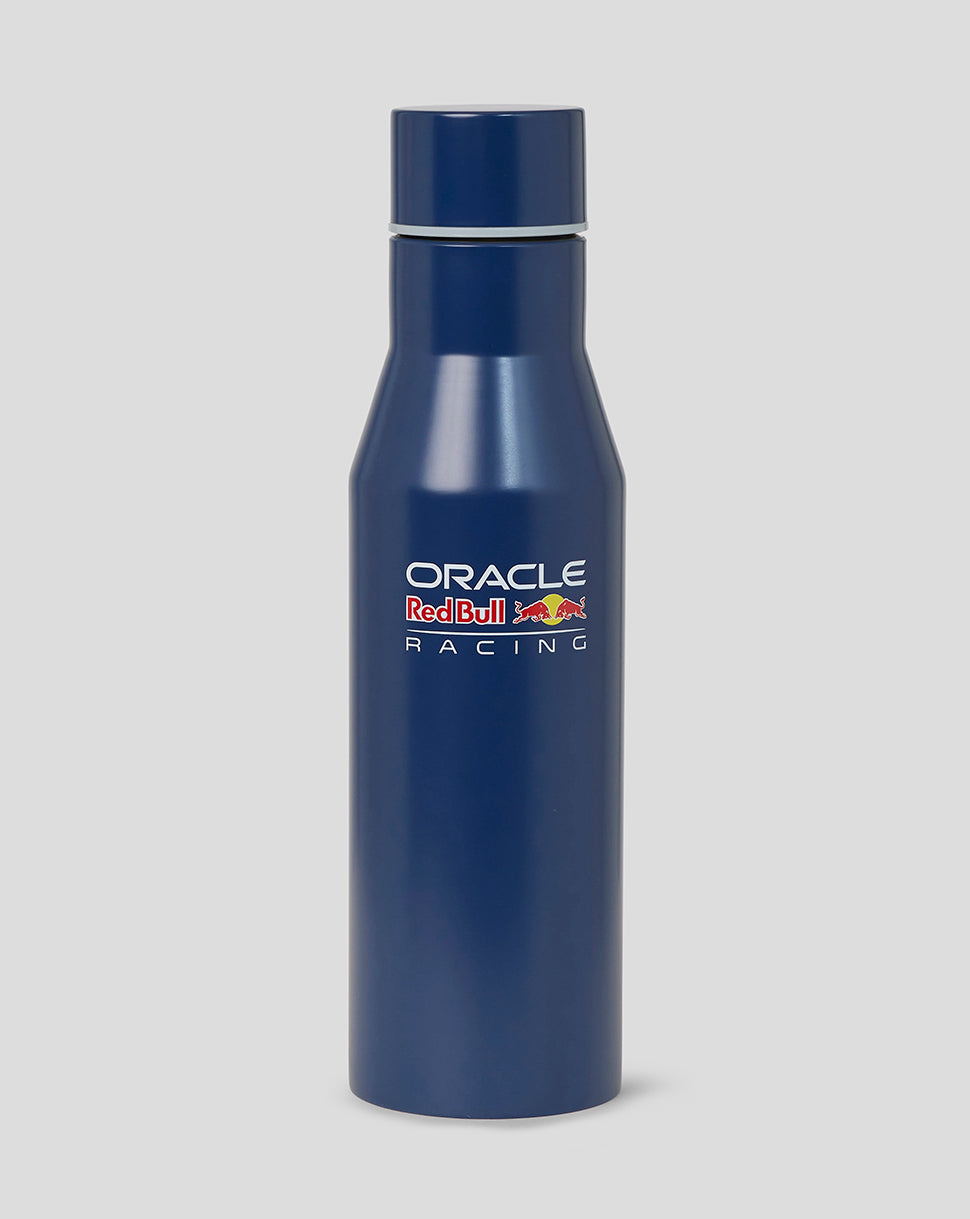 Blue Oracle Red Bull Racing premium water bottle with front logo and screw-on cap.