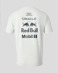 Back view of the off white marl unisex T shirt with large Red Bull Oracle Mobil 1 logos