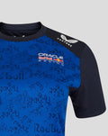Oracle Red Bull Racing men's T shirt in night sky blue with a digital camo print, front Max Verstappen branding and a white wing logo on the shoulder