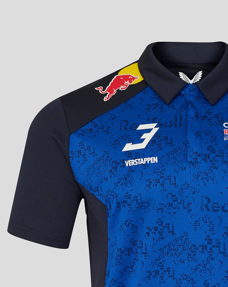 Oracle Red Bull Racing Mens Polo Shirt Driver Max Verstappen - Night Sky / Surf The Web