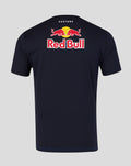 Back view of navy Oracle Red Bull Racing T shirt with a large Red Bull logo across the back and Castore branding.
