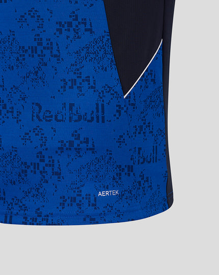 Front view of blue patterned Oracle Red Bull Racing T shirt featuring Verstappen number 3 logo and bold branding on the chest.